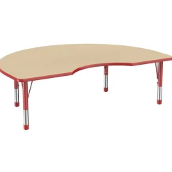 48" x 72" Kidney Activity Table with Adjustable Chunky Legs - Maple/Red