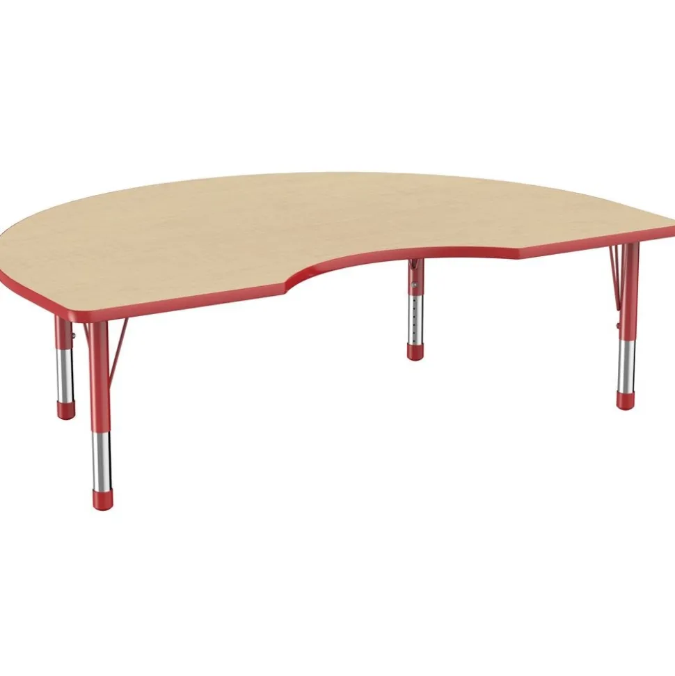 48" x 72" Kidney Activity Table with Adjustable Chunky Legs - Maple/Red