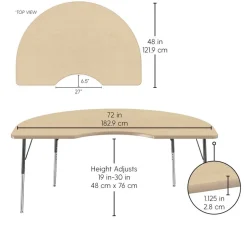 48" x 72" Kidney Activity Table with Adjustable Swivel Glide Legs - Sanddrift/Silver