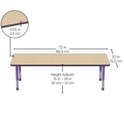 30" x 72" Rectangle Activity Table with Adjustable Chunky Legs - Maple/Purple