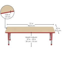 30" x 72" Rectangle Activity Table with Adjustable Chunky Legs - Maple/Red