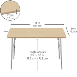 30" x 60" Rectangle Activity Table with Adjustable Swivel Glide Legs - Sanddrift/Silver
