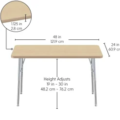 24" x 48" Rectangle Activity Table with Adjustable Swivel Glide Legs - Light Gray Wood/Silver