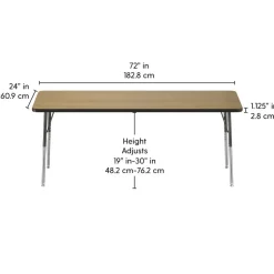 24" x 72" Rectangle Activity Table with Adjustable Swivel Glide Legs - Pasadena Oak/Black