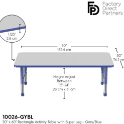 24" x 48" Rectangle Activity Table with Chunky Legs - Gray/Blue