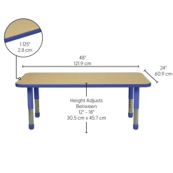 24" x 48" Rectangle Activity Table with Adjustable Tiny Tot Legs - Maple/Blue