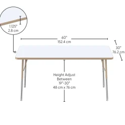 30" x 60" Rectangle Dry-Erase Activity Table with Adjustable Swivel Glide Legs - White/Maple