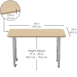 24" x 48" Rectangle La Madera Activity Table with Adjustable Super Legs - Maple/Black