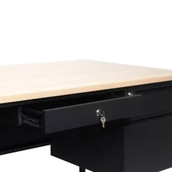 30x60 Right Side Single Pedestal Desk with 3 Locking Drawers, White Oak Top and Black Frame